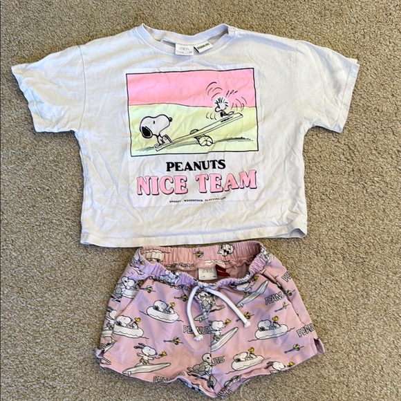 Zara | Pajamas | Zara Peanut White And Pink Pajama Set With Graphic ...